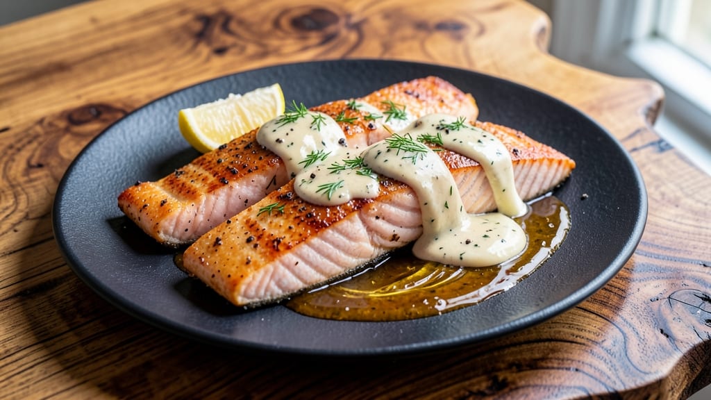 Baked Salmon With Creamy Dill Sauce Recipe: Lemon-Buttery Flakes and Herby Freshness