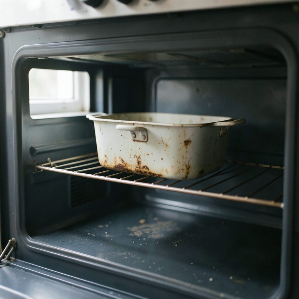 An ordinary home oven with one tin in it