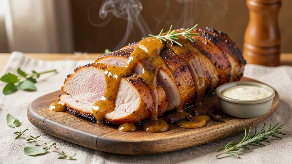 Baked Ham With Mustard Sauce Recipe: Glazed Crisp Edges and Savory-Sweet Sauce